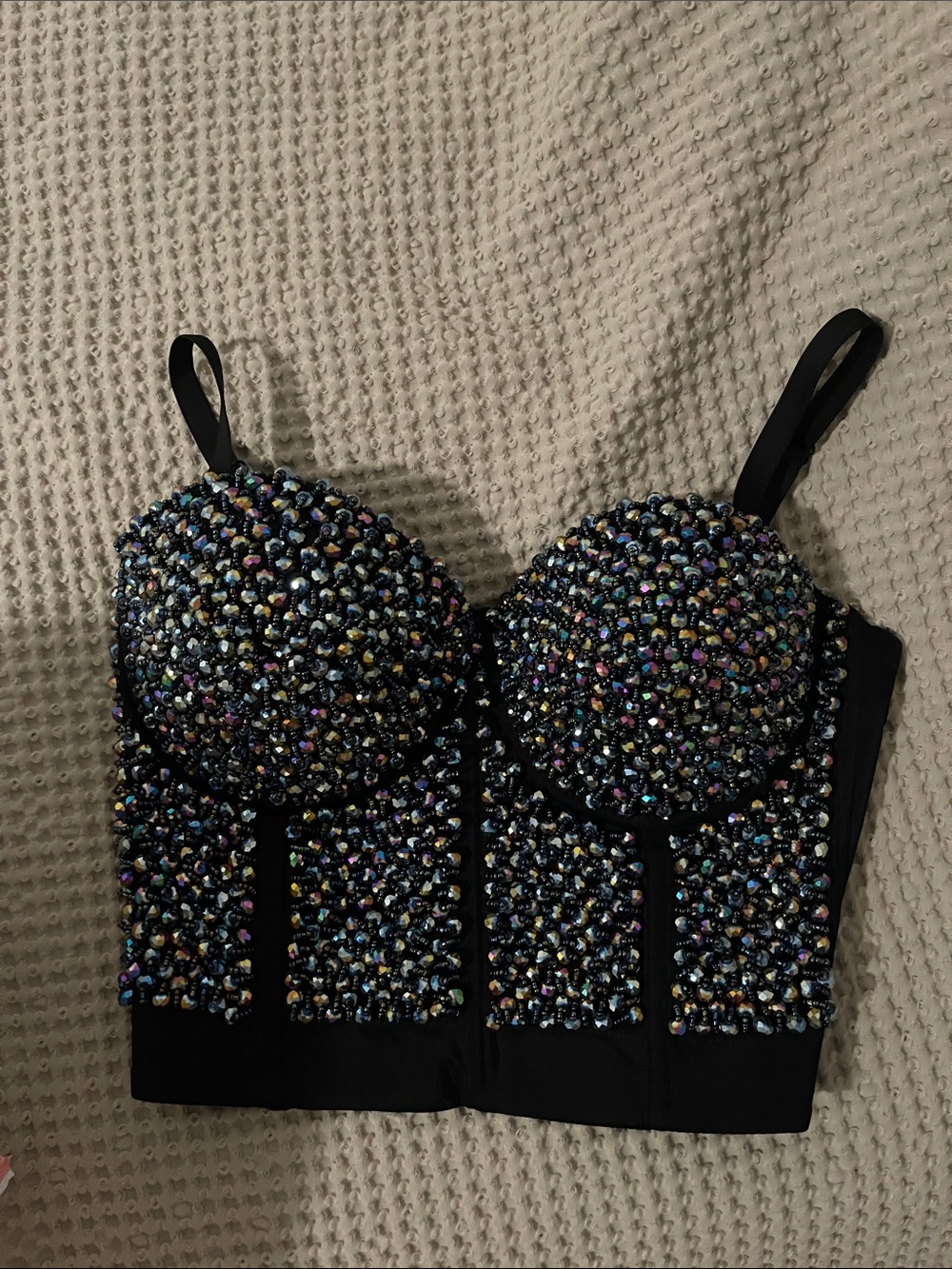 Embellished Black Sequin Bustier Bodysuit
